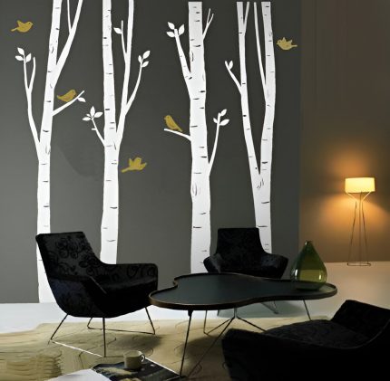 4 Spring Birch Tree With Birds Wall Decals