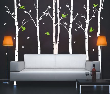 Autumn Birch Tree Forest and Birds Wall Decals
