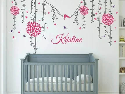 Butterfly Flower Ball Vine Wall Decals with Custom Name