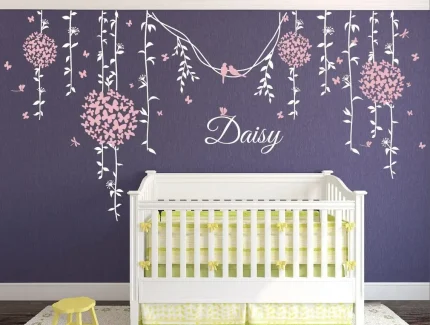 Butterfly Flower Ball Vine Wall Decals with Custom Name