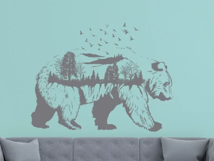 Bear Wall Decals Birds Fly in Forest