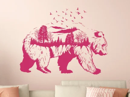 Bear Wall Decals Birds Fly in Forest