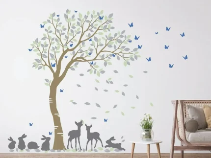 Cute Animal with Large Tree Wall Decals