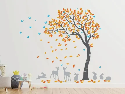 Cute Animal with Large Tree Wall Decals