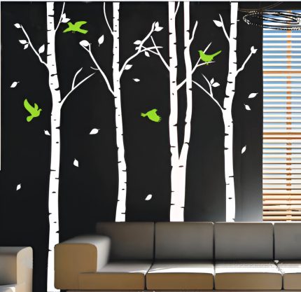 Birds Play in Birch Forest Wall Decals